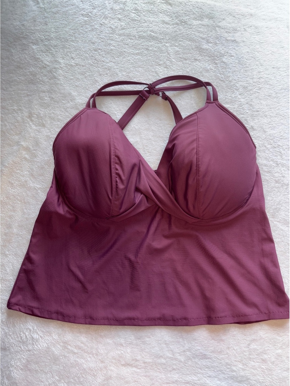 Birdsong Hibiscus Twist Front Underwire Tankini Top Plum Berry Purple Size 36H
